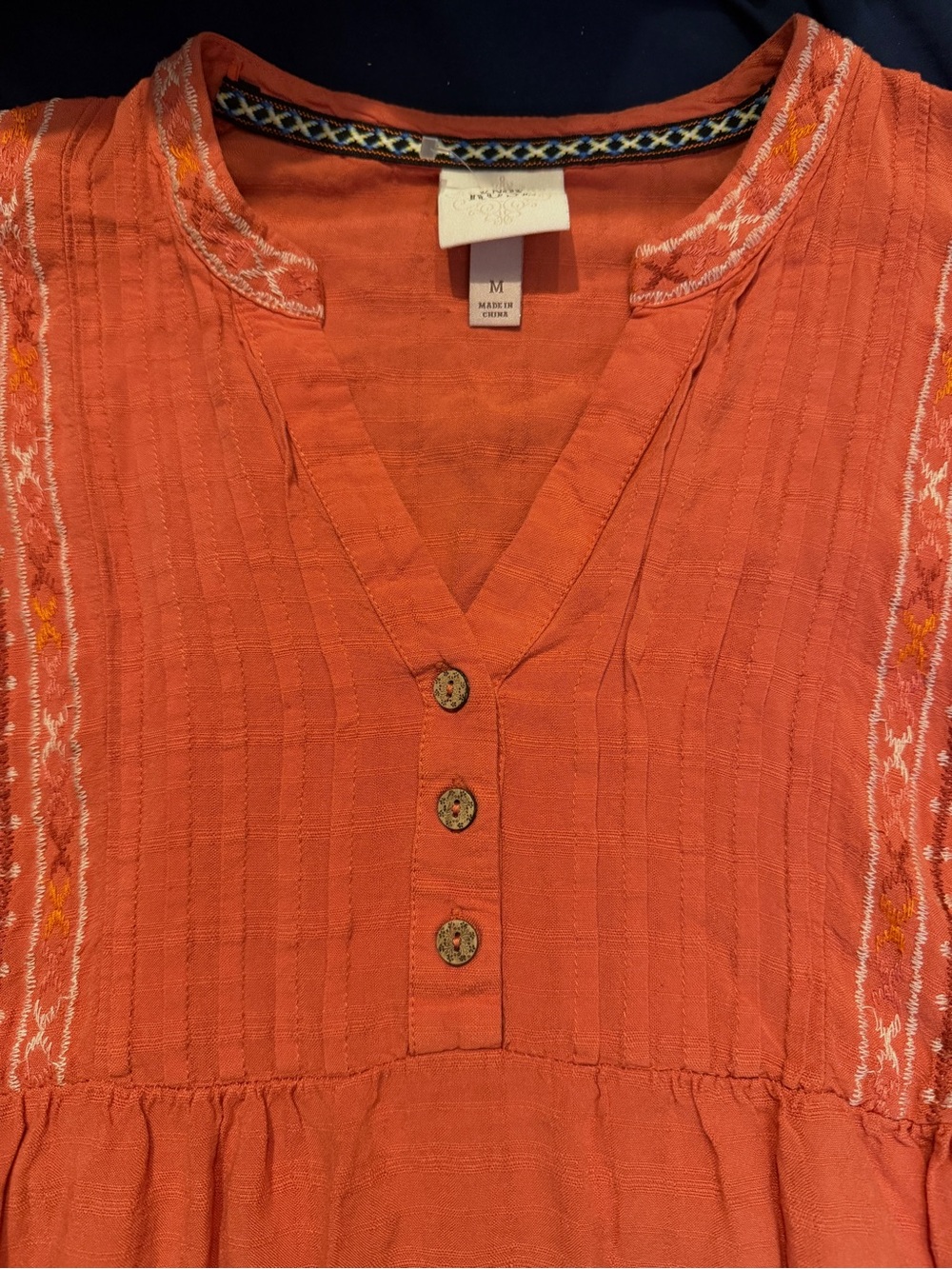 Knox Rose Orange Embroidered Peasant Tunic - Picture 2 of 9